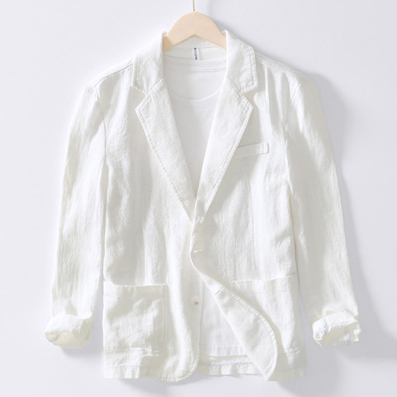 Buddha Stones長袖 ボタンプラケットデザイン メンズ コットンリネン ジャケットシャツ ポケット付き - 白 - US/UK/AU44、 EU54 (4XL) - image 5