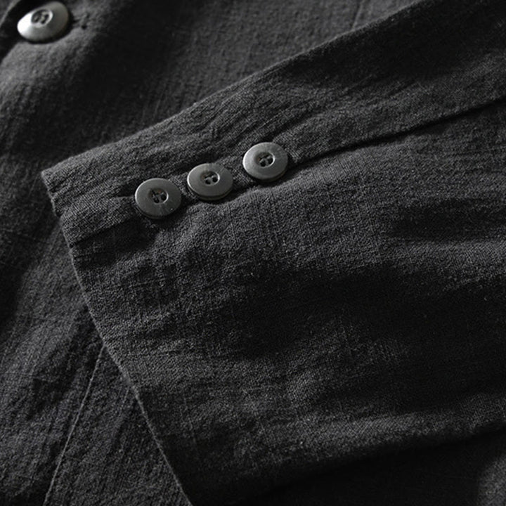 Buddha Stones長袖 ボタンプラケットデザイン メンズ コットンリネン ジャケットシャツ ポケット付き - image 20