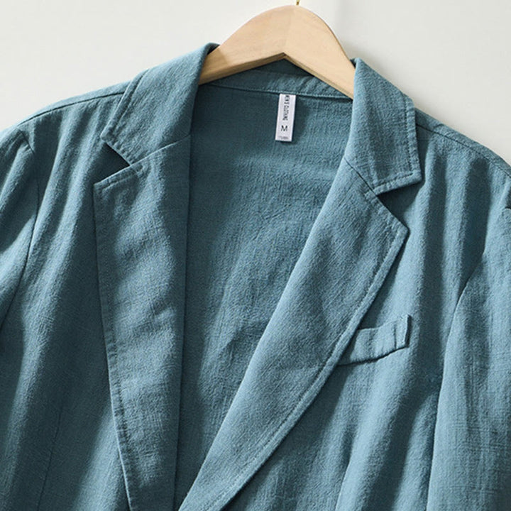 Buddha Stones長袖 ボタンプラケットデザイン メンズ コットンリネン ジャケットシャツ ポケット付き - image 1