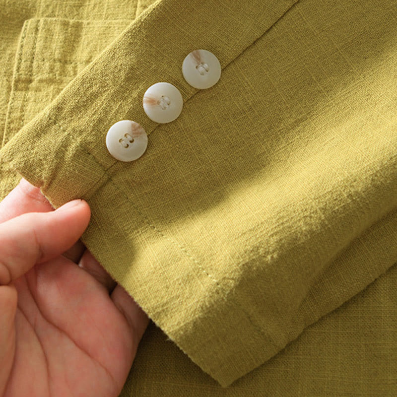 Buddha Stones長袖 ボタンプラケットデザイン メンズ コットンリネン ジャケットシャツ ポケット付き - image 26