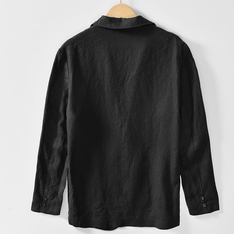 Buddha Stones長袖 ボタンプラケットデザイン メンズ コットンリネン ジャケットシャツ ポケット付き - image 16