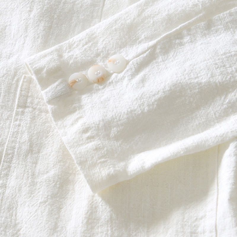 Buddha Stones長袖 ボタンプラケットデザイン メンズ コットンリネン ジャケットシャツ ポケット付き - image 8