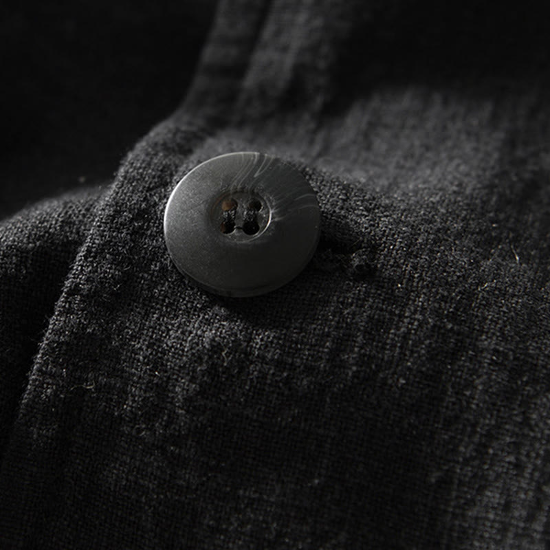 Buddha Stones長袖 ボタンプラケットデザイン メンズ コットンリネン ジャケットシャツ ポケット付き - image 19