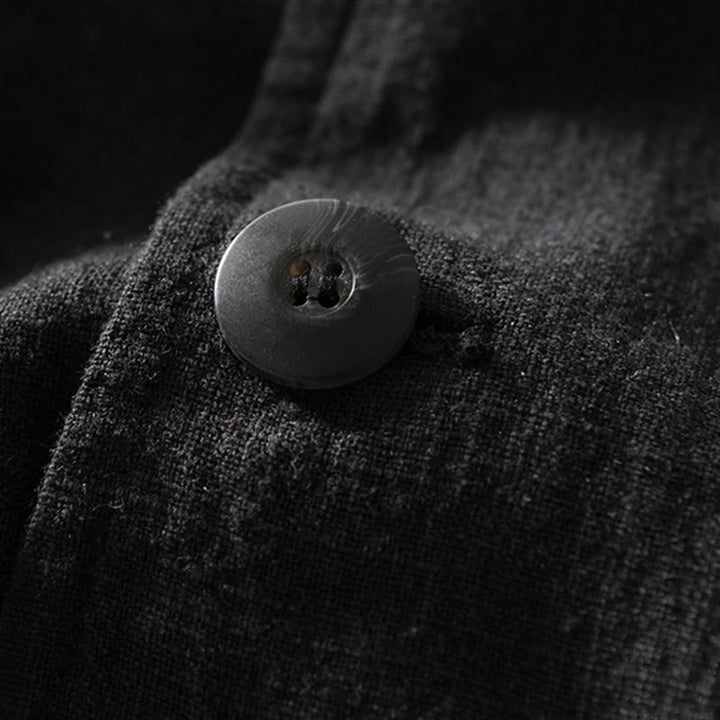 Buddha Stones長袖 ボタンプラケットデザイン メンズ コットンリネン ジャケットシャツ ポケット付き - image 19