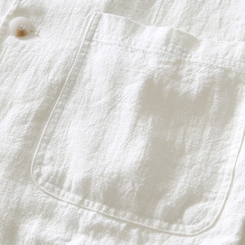 Buddha Stones長袖 ボタンプラケットデザイン メンズ コットンリネン ジャケットシャツ ポケット付き - image 7