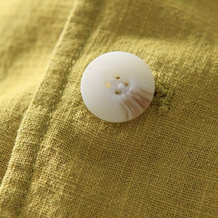 Buddha Stones長袖 ボタンプラケットデザイン メンズ コットンリネン ジャケットシャツ ポケット付き - image 25