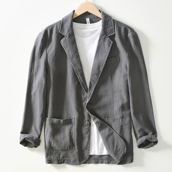 Buddha Stones長袖 ボタンプラケットデザイン メンズ コットンリネン ジャケットシャツ ポケット付き - スレートグレー - US/UK/AU44、 EU54 (4XL) - image 27