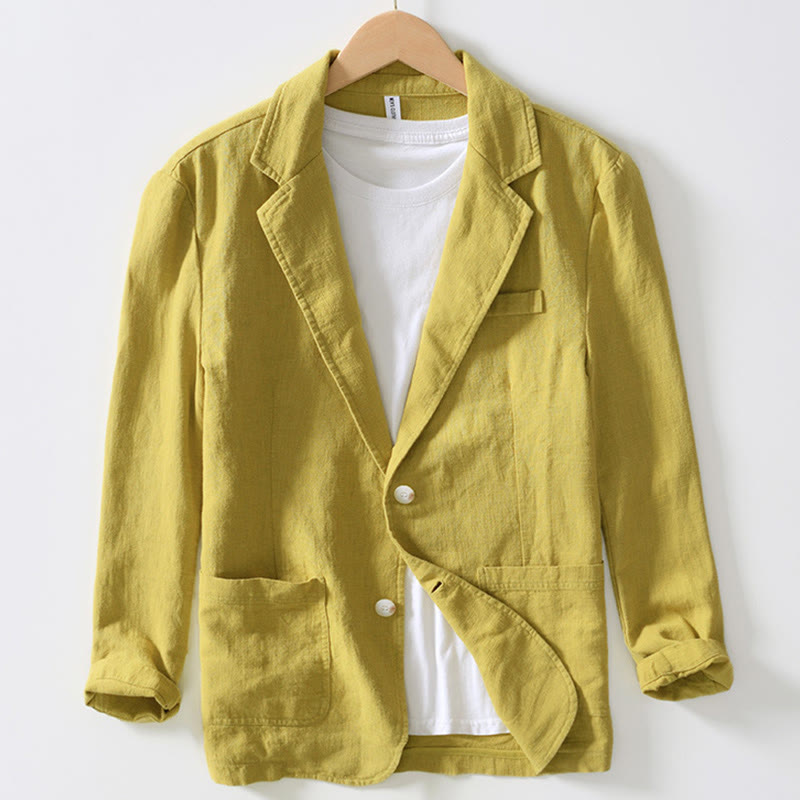 Buddha Stones長袖 ボタンプラケットデザイン メンズ コットンリネン ジャケットシャツ ポケット付き - 黄色 - US/UK/AU44、 EU54 (4XL) - image 21