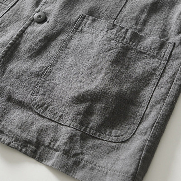 Buddha Stones長袖 ボタンプラケットデザイン メンズ コットンリネン ジャケットシャツ ポケット付き - image 29