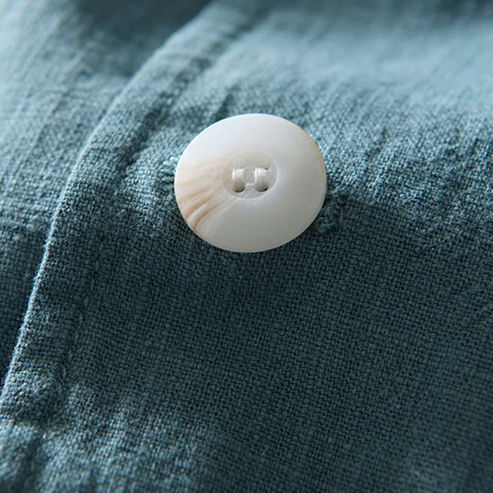 Buddha Stones長袖 ボタンプラケットデザイン メンズ コットンリネン ジャケットシャツ ポケット付き - image 3