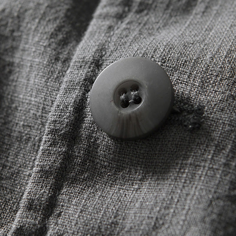 Buddha Stones長袖 ボタンプラケットデザイン メンズ コットンリネン ジャケットシャツ ポケット付き - image 30