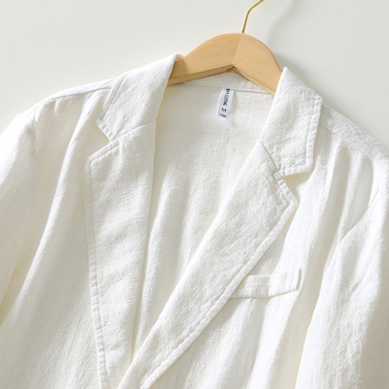 Buddha Stones長袖 ボタンプラケットデザイン メンズ コットンリネン ジャケットシャツ ポケット付き - image 6