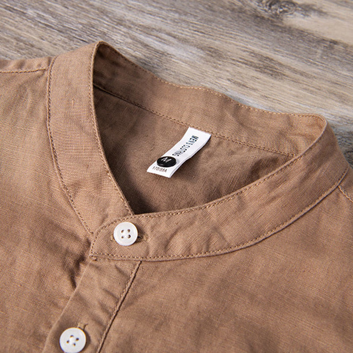 Buddha Stonesデイリー 無地 パッチ カラーマッチングデザイン メンズ 半袖 コットンリネン シャツ - image 10