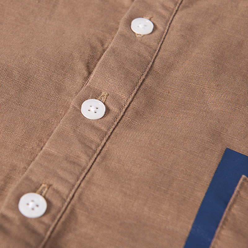 Buddha Stonesデイリー 無地 パッチ カラーマッチングデザイン メンズ 半袖 コットンリネン シャツ - image 13