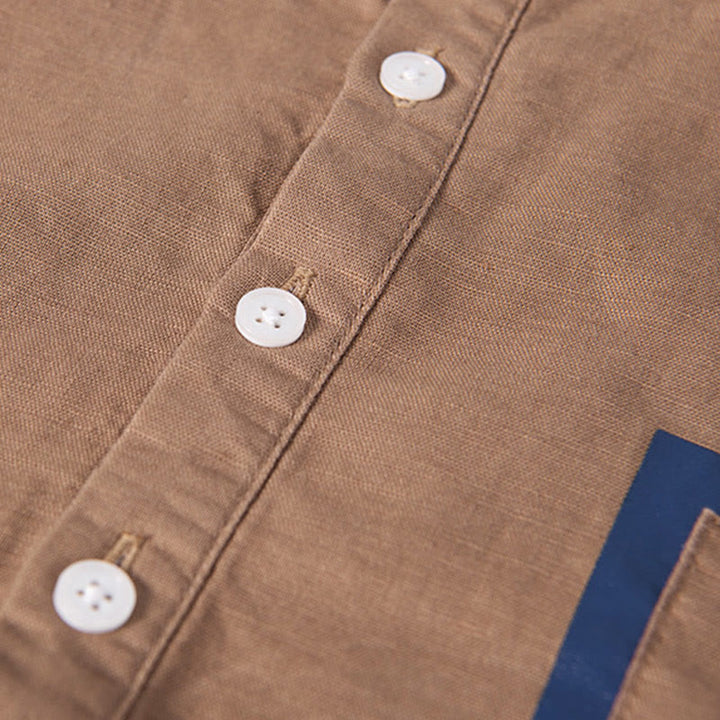 Buddha Stonesデイリー 無地 パッチ カラーマッチングデザイン メンズ 半袖 コットンリネン シャツ - image 13