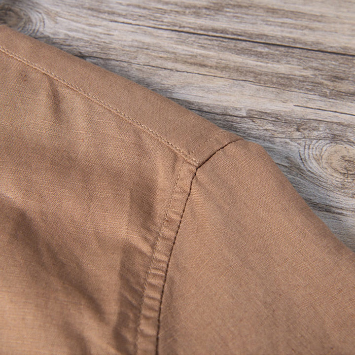 Buddha Stonesデイリー 無地 パッチ カラーマッチングデザイン メンズ 半袖 コットンリネン シャツ - image 14