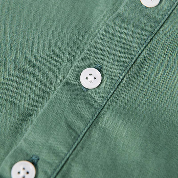 Buddha Stonesデイリー 無地 パッチ カラーマッチングデザイン メンズ 半袖 コットンリネン シャツ - image 7