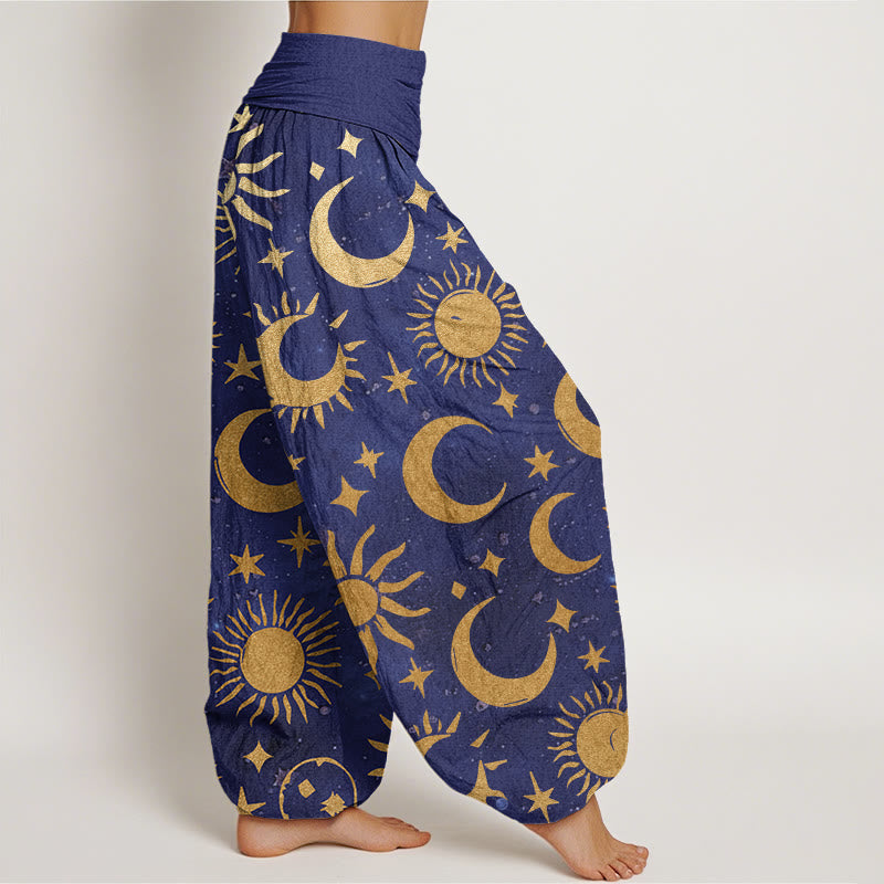 Buddha Stonesコットン三日月太陽星柄デザインレディース伸縮性ウエストハーレムパンツ - image 6