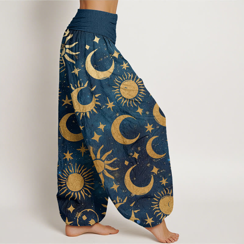 Buddha Stonesコットン三日月太陽星柄デザインレディース伸縮性ウエストハーレムパンツ - image 9