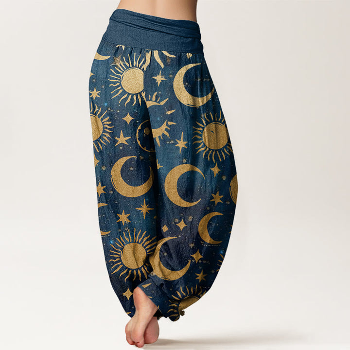 Buddha Stonesコットン三日月太陽星柄デザインレディース伸縮性ウエストハーレムパンツ - image 8