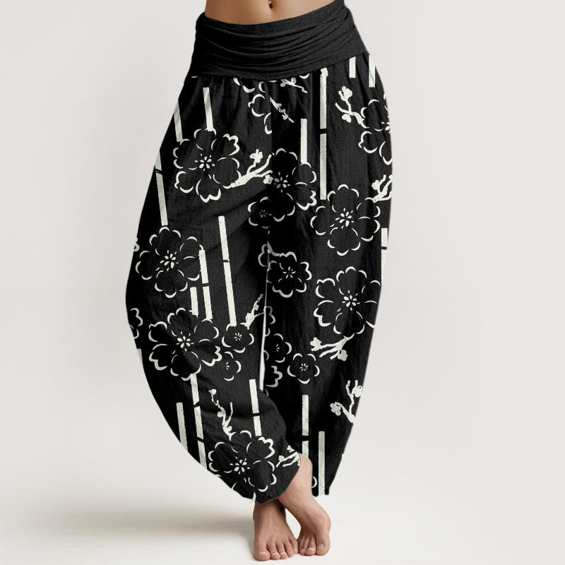 Buddha Stones柄ライン柄デザイン レディース 伸縮性ウエスト ハーレムパンツ - 黒 - US22、 UK/AU26、 EU54 (6XL) - image 5