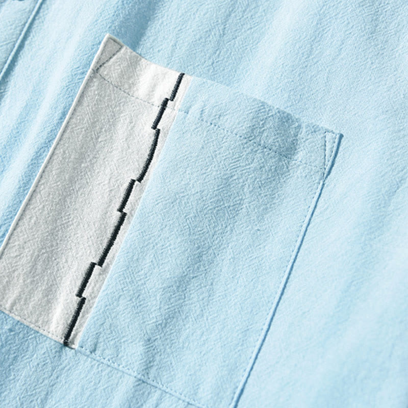 Buddha Stonesカラーコントラスト ハーフボタン メンズ 半袖 コットンリネン シャツ ポケット付き - image 12