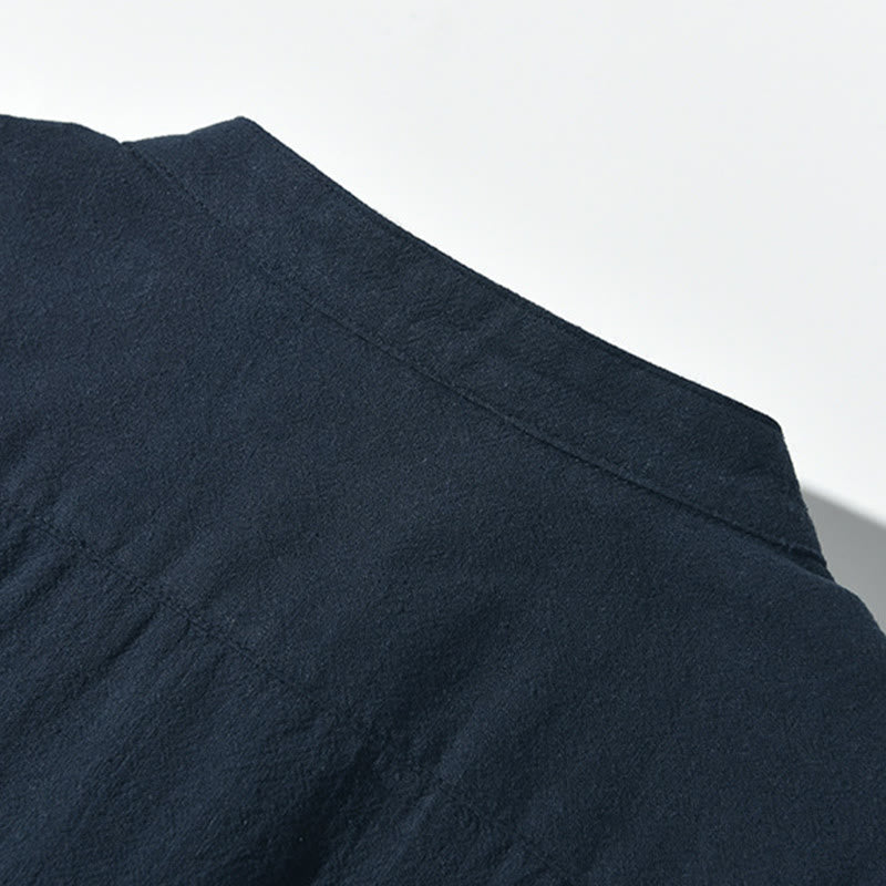 Buddha Stonesカラーコントラスト ハーフボタン メンズ 半袖 コットンリネン シャツ ポケット付き - image 15