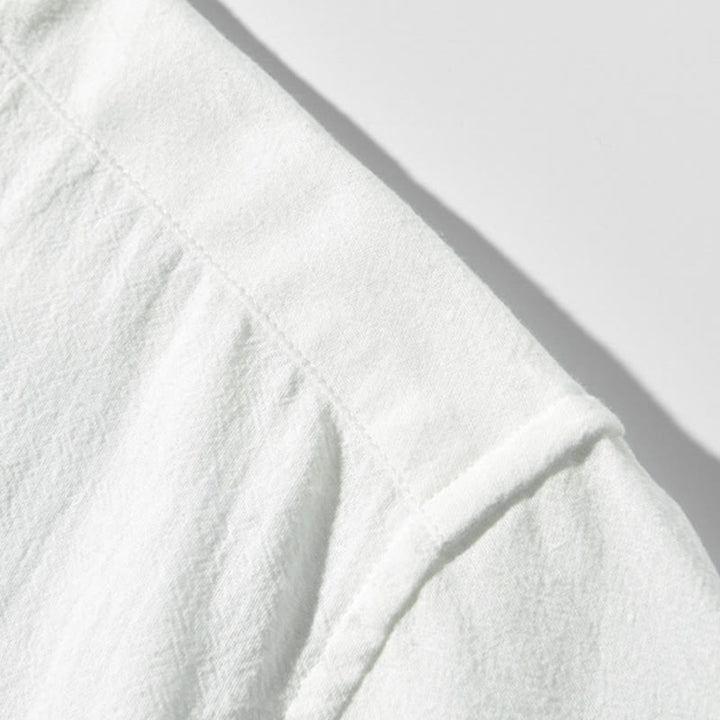 Buddha Stonesカラーコントラスト ハーフボタン メンズ 半袖 コットンリネン シャツ ポケット付き - image 3