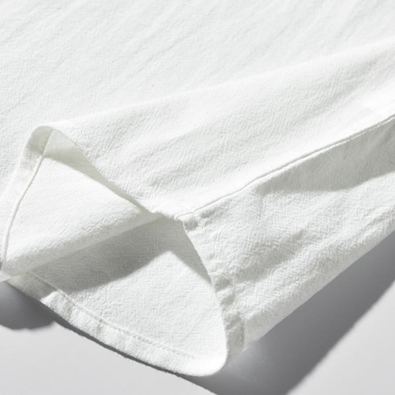 Buddha Stonesカラーコントラスト ハーフボタン メンズ 半袖 コットンリネン シャツ ポケット付き - image 5