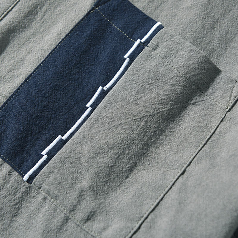 Buddha Stonesカラーコントラスト ハーフボタン メンズ 半袖 コットンリネン シャツ ポケット付き - image 9