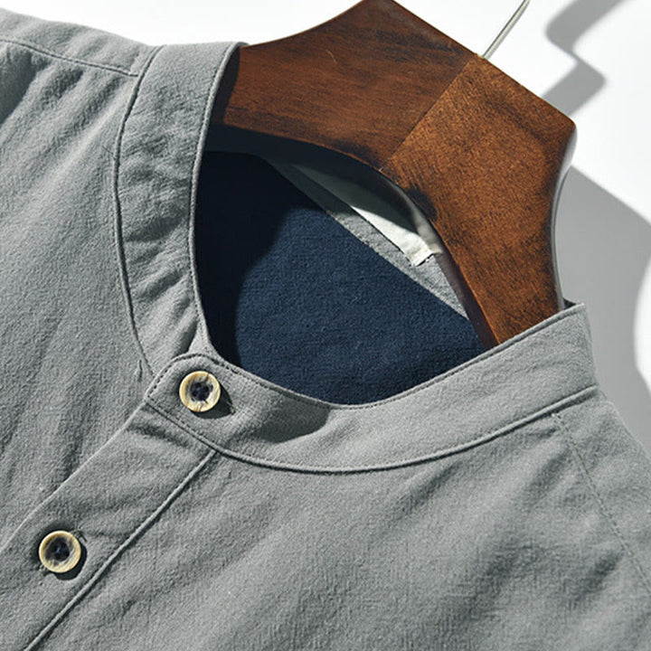 Buddha Stonesカラーコントラスト ハーフボタン メンズ 半袖 コットンリネン シャツ ポケット付き - image 8