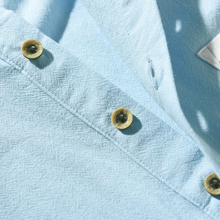 Buddha Stonesカラーコントラスト ハーフボタン メンズ 半袖 コットンリネン シャツ ポケット付き - image 11