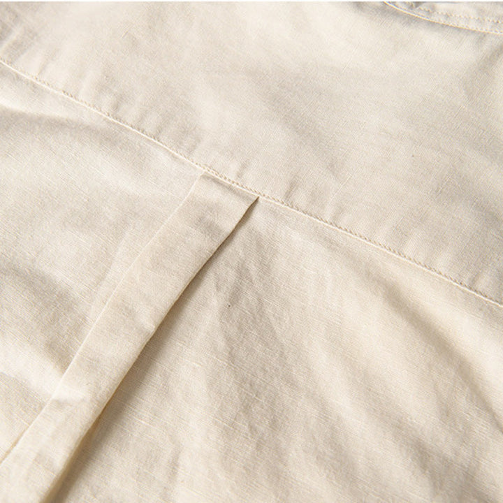 Buddha Stonesカジュアル デイリー シンプル ボタンデザイン スタンドカラー メンズ 半袖 コットンリネン シャツ フロントポケット付き - image 14