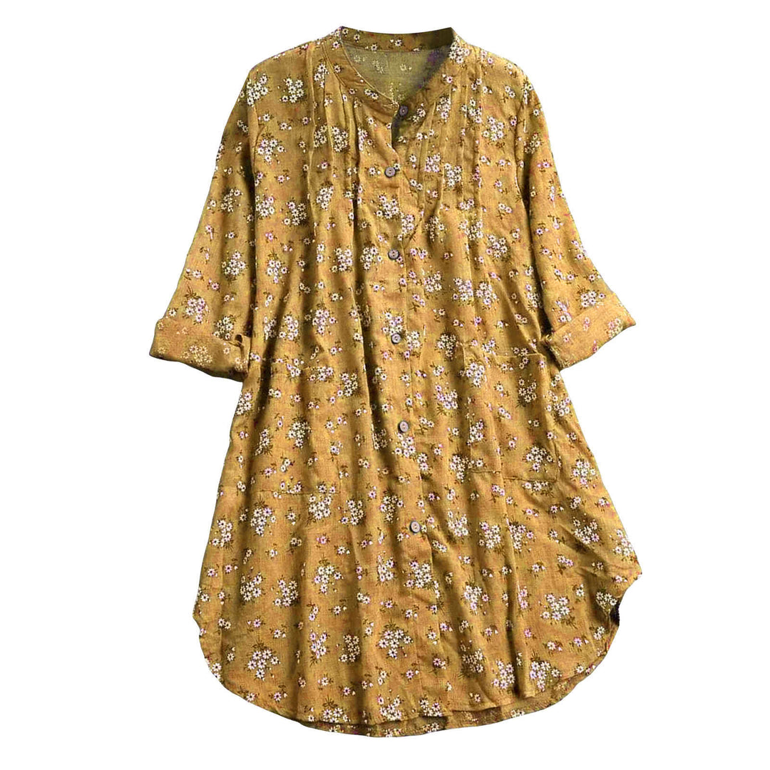 Buddha Stones柄 ボタン 長袖 コットン レディース シャツ - image 5