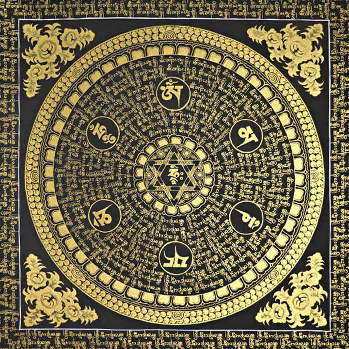 Buddha Stonesチベットタンカ画Om Mani Padme Hum経典 手作り装飾（ランダムスタイル）