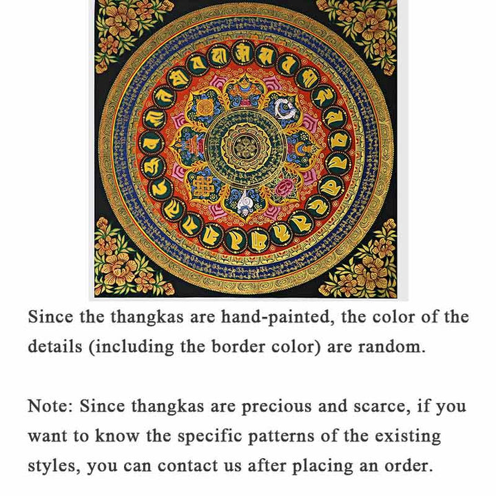 Buddha Stonesチベットタンカ画オーム・マニ・パドメ・フム経典 手作り装飾（ランダムスタイル） - 21.65×21.65インチ/55×55cm(ランダムタンカスタイル、利用可能なスタイルについてはカスタマーサービスにお問い合わせください) - image 1