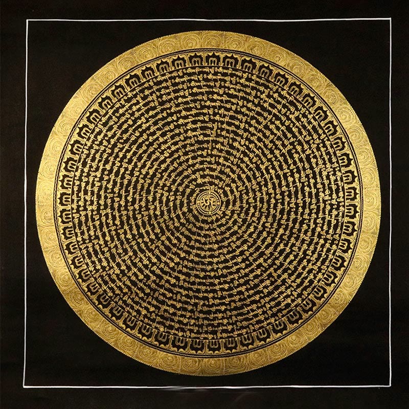 チベットタンカ　龍 Buddha Stonesチベットタンカ画Om Mani Padme Hum龍 鳳凰 経典