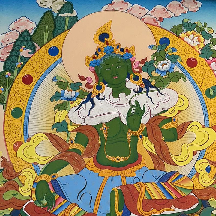 Buddha Stonesチベットタンカ画 黄色の富の神 緑の多羅観音 手作り装飾 ブラインドボックス（ランダムスタイル）