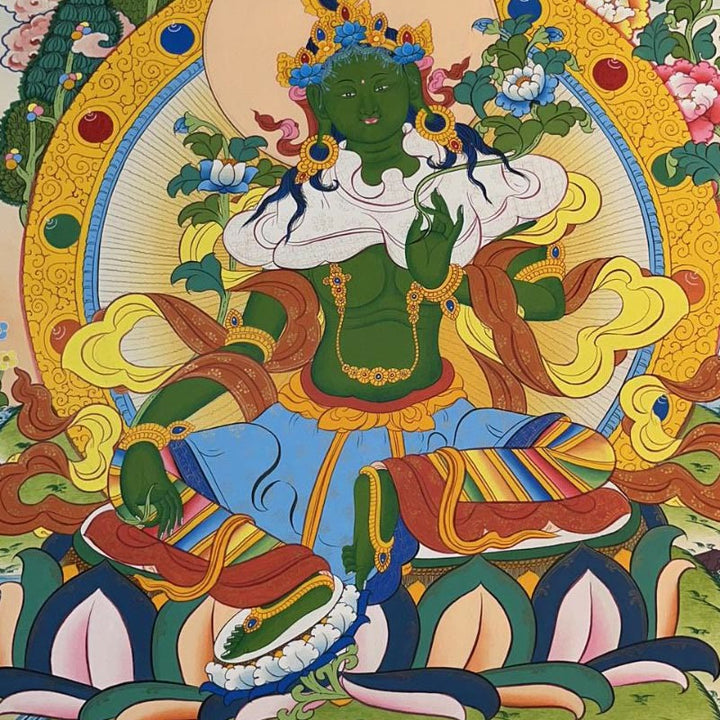 Buddha Stonesチベットタンカ画 黄色の富の神 緑の多羅観音 手作り装飾 ブラインドボックス（ランダムスタイル）