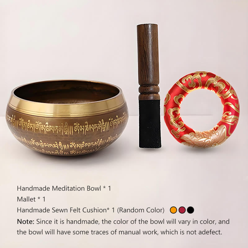 Buddha Stones 手作りのシンギングボウル（聖句模様入り）ヒーリング＆瞑想用サウンドボウルセット - 6.69インチ (17cm) - image 1