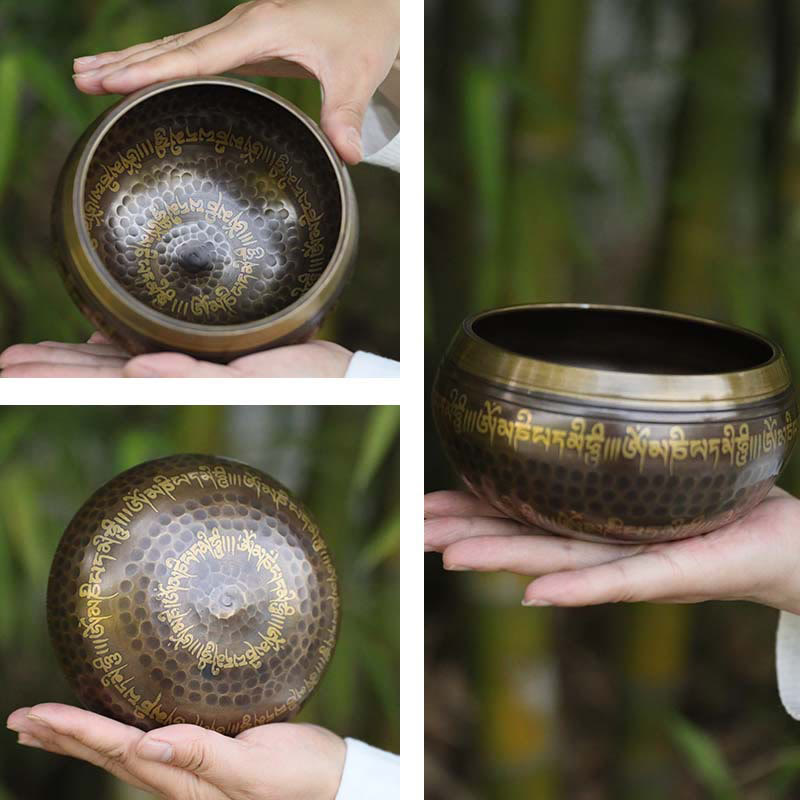 Buddha Stones 手作りのシンギングボウル（聖句模様入り）ヒーリング＆瞑想用サウンドボウルセット - image 6