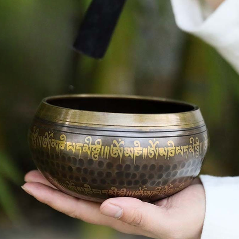 Buddha Stones 手作りのシンギングボウル（聖句模様入り）ヒーリング＆瞑想用サウンドボウルセット - image 0