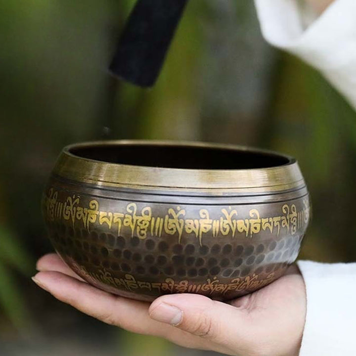 Buddha Stones 手作りのシンギングボウル（聖句模様入り）ヒーリング＆瞑想用サウンドボウルセット - image 0