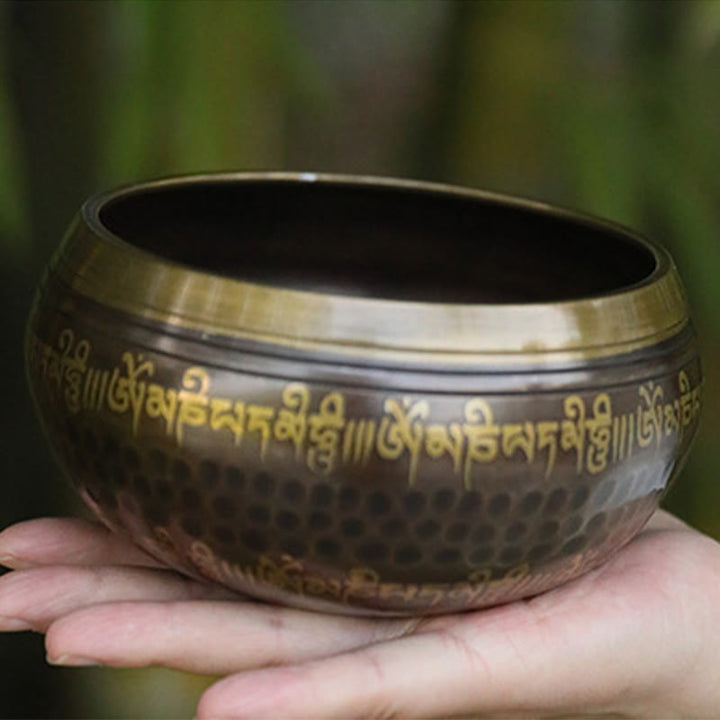 Buddha Stones 手作りのシンギングボウル（聖句模様入り）ヒーリング＆瞑想用サウンドボウルセット - image 4