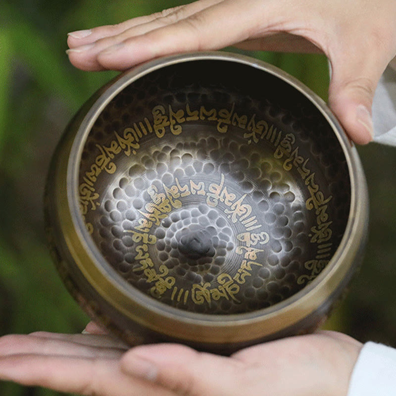 Buddha Stones 手作りのシンギングボウル（聖句模様入り）ヒーリング＆瞑想用サウンドボウルセット - image 2