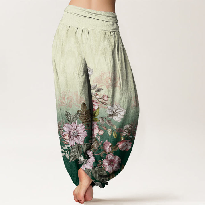 Buddha Stonesカジュアル グラデーション 花びら 葉柄 レディース 伸縮性ウエスト ハーレムパンツ - image 3
