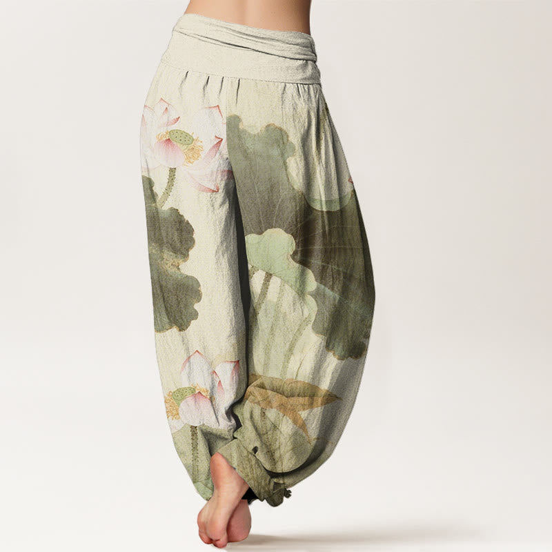 Buddha Stonesコットンカジュアル蓮の花びら柄レディース伸縮性ウエストハーレムパンツ - image 6