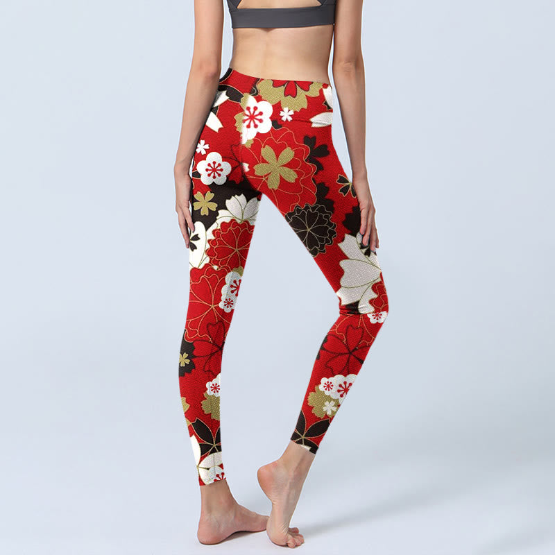 Buddha Stonesと桜の花びら柄プリントのジムレギンス レディース ヨガパンツ - image 4
