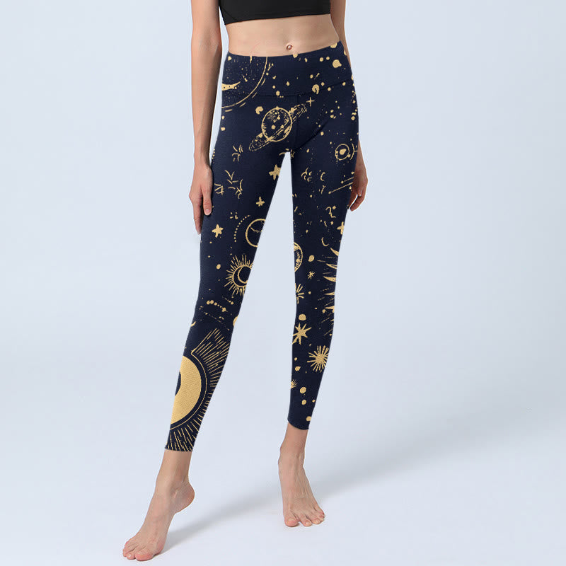 Buddha Stones、月、星、宇宙柄プリント、ジムレギンス、レディースヨガパンツ - image 5