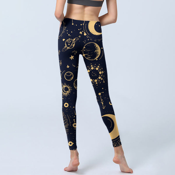 Buddha Stones、月、星、宇宙柄プリント、ジムレギンス、レディースヨガパンツ - image 6